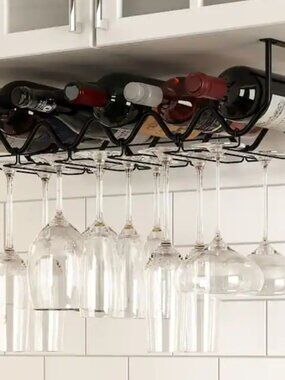 NEW Metal Wine Glass Holder & Wine Bottle Rack, Black